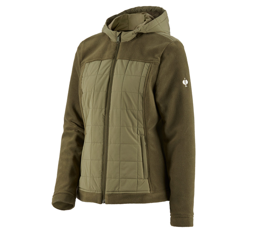 Work Jackets: Hybrid fleece hoody jacket e.s.concrete, ladies' + mudgreen/stipagreen