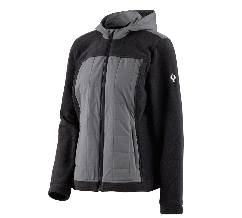 Work Jackets: Hybrid fleece hoody jacket e.s.concrete, ladies' + black/basaltgrey