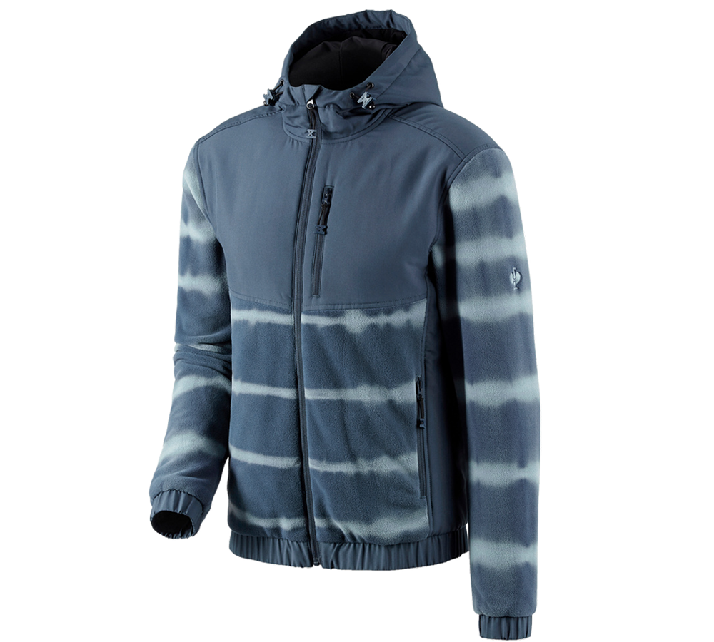 Work Jackets: Hybrid fleece hoody jacket tie-dye e.s.motion ten + slateblue/smokeblue