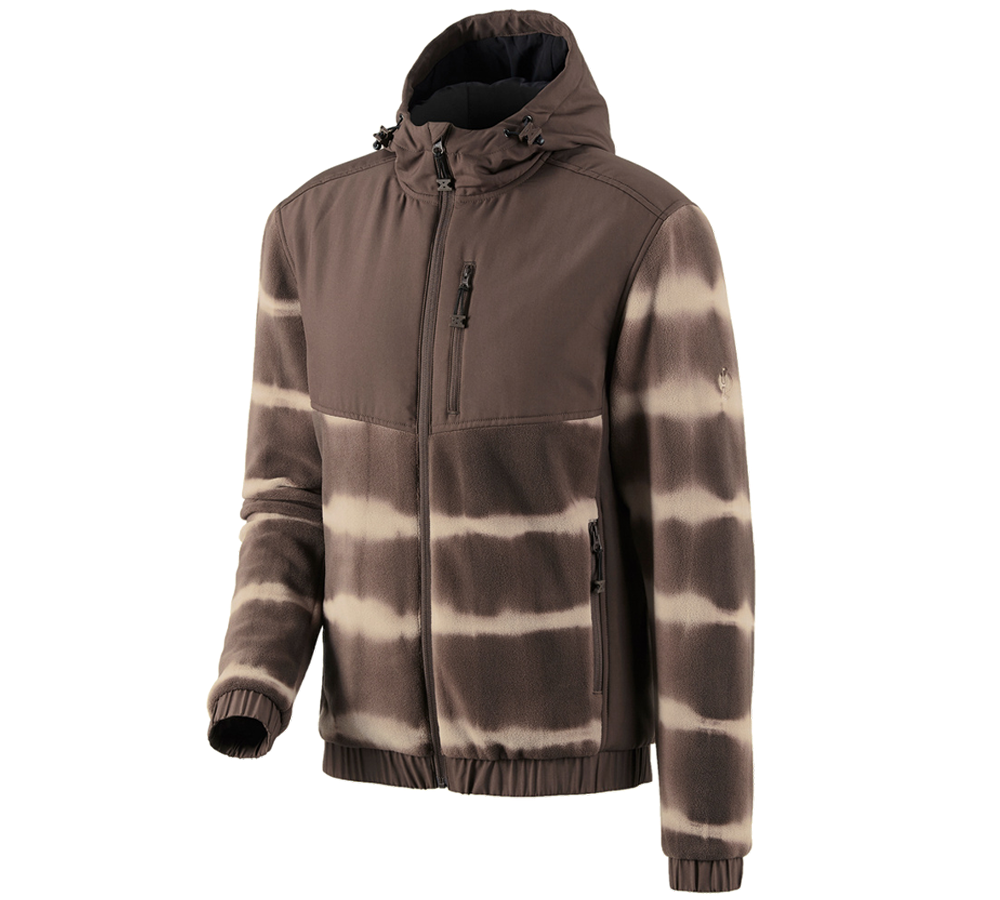 Work Jackets: Hybrid fleece hoody jacket tie-dye e.s.motion ten + chestnut/pecanbrown