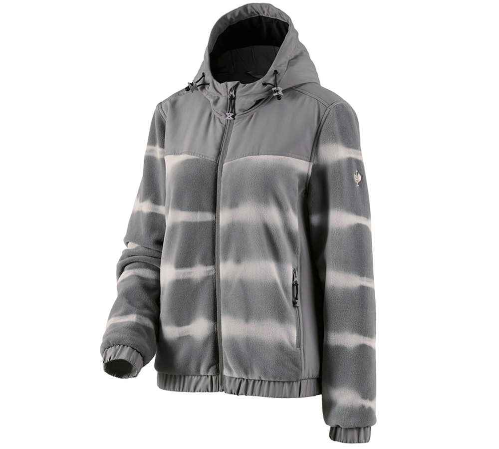 Work Jackets: Hybr.fleece hoody jacket tie-dye e.s.motion ten,l. + granite/opalgrey