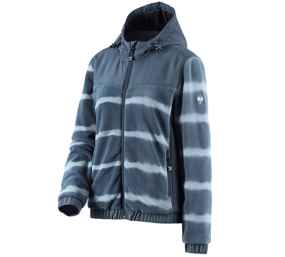 Work Jackets: Hybr.fleece hoody jacket tie-dye e.s.motion ten,l. + slateblue/smokeblue