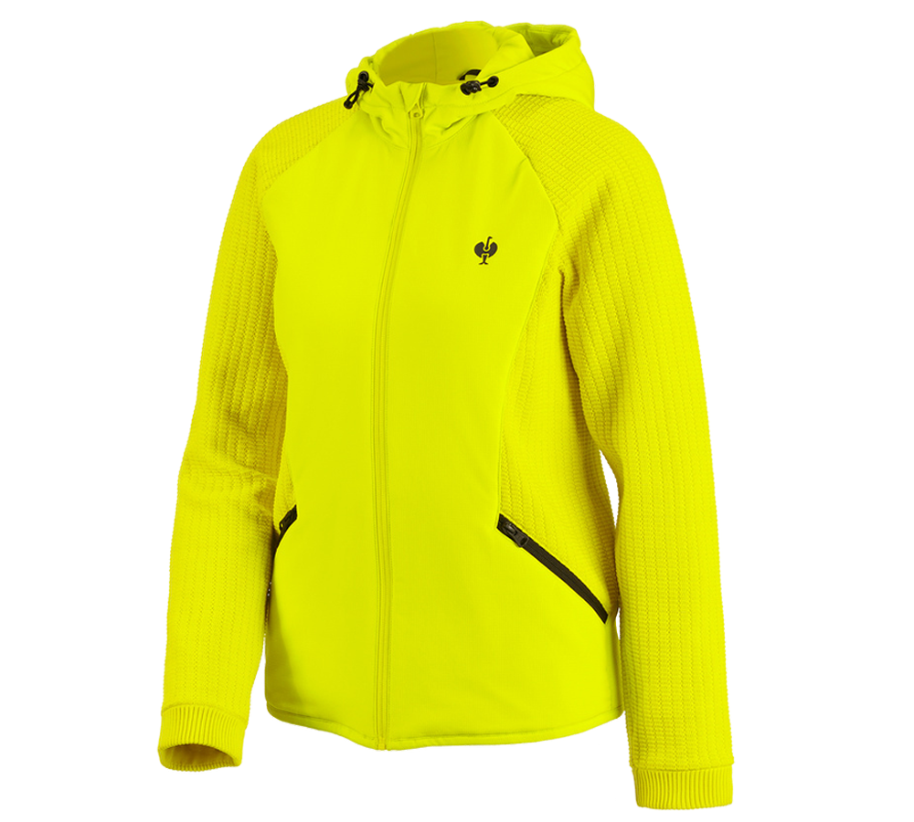 Vestes de travail: Veste en tricot à capuche hybride e.s.trail,femmes + jaune acide/noir