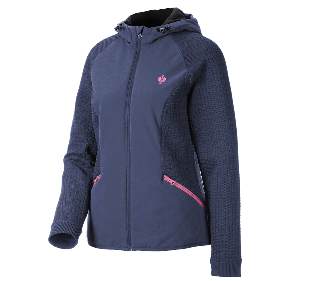 Work Jackets: Hybrid hooded knitted jacket e.s.trail, ladies' + deepblue/tarapink