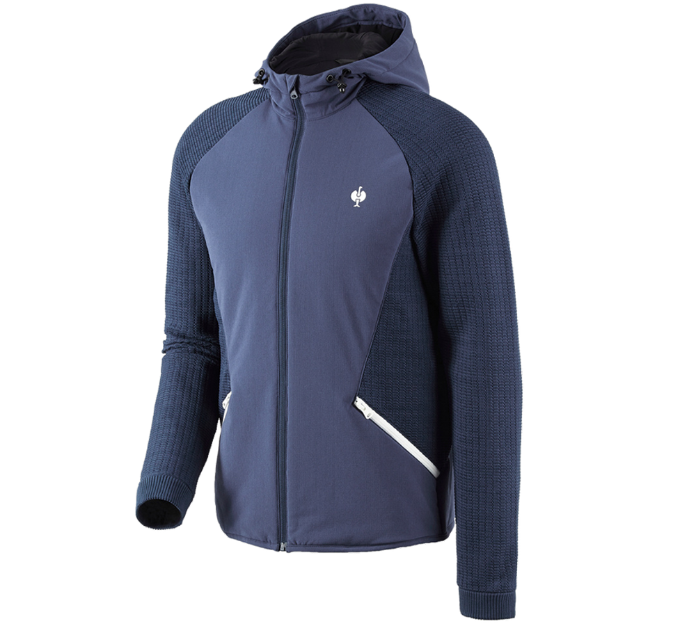 Work Jackets: Hybrid hooded knitted jacket e.s.trail + deepblue/white