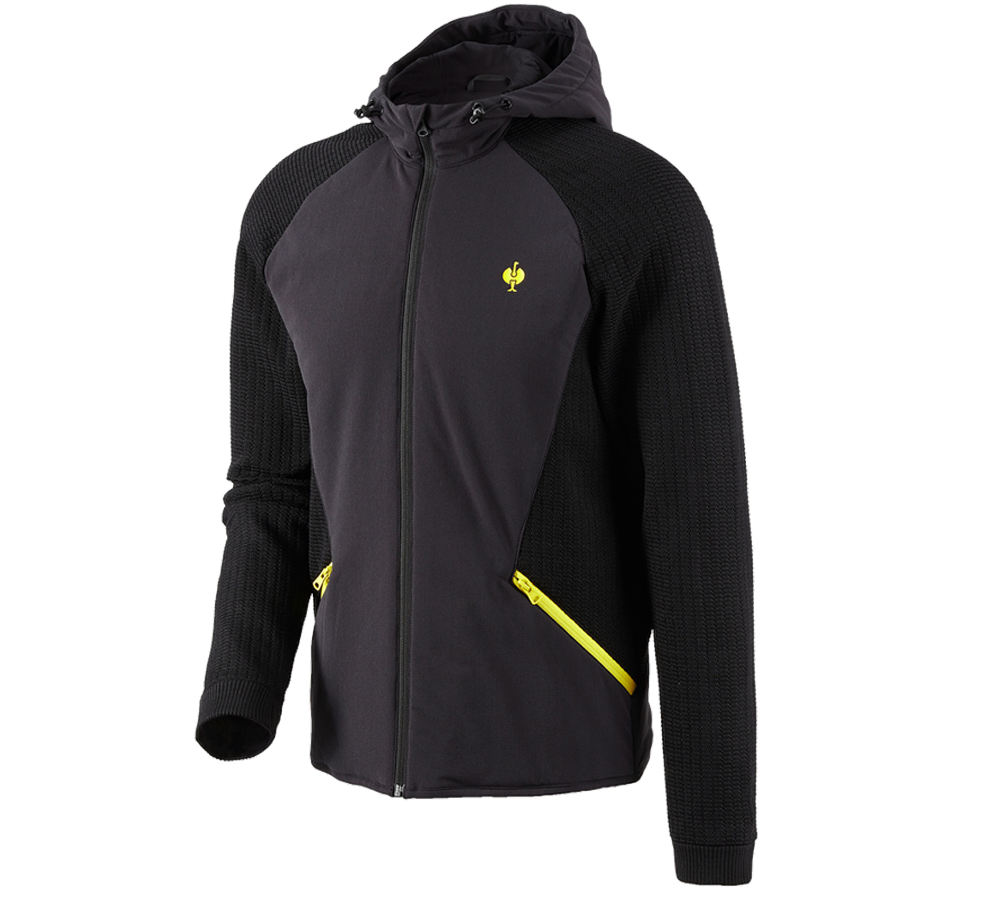 Work Jackets: Hybrid hooded knitted jacket e.s.trail + black/acid yellow