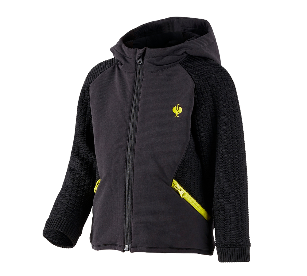 Vestes: Veste en tricot à capuche hybride e.s.trail,enfant + noir/jaune acide