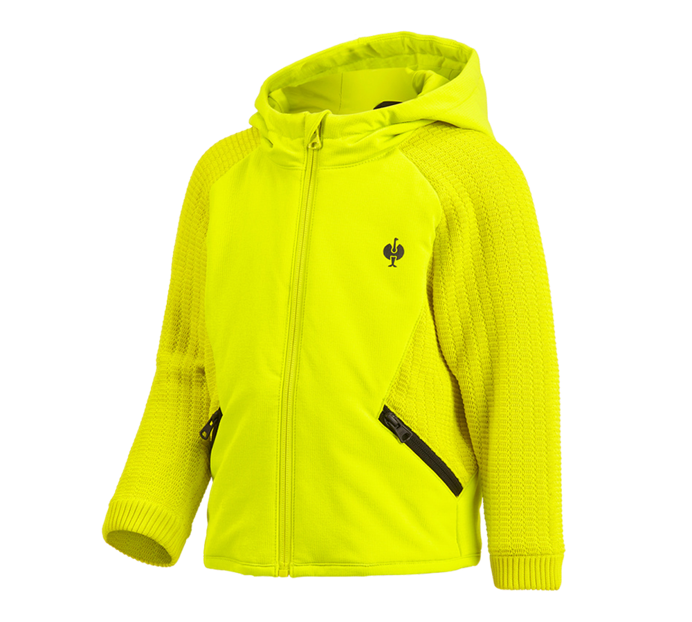 Vestes: Veste en tricot à capuche hybride e.s.trail,enfant + jaune acide/noir