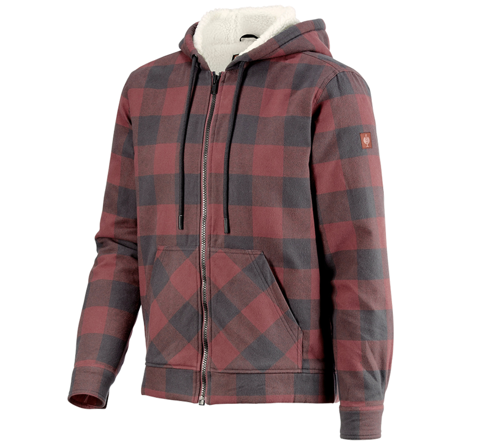 Work Jackets: Check-hooded jacket e.s.iconic + oxidred/carbongrey