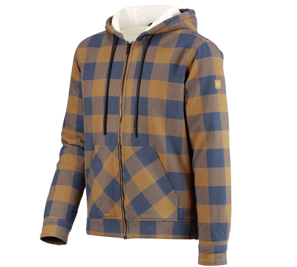 Work Jackets: Check-hooded jacket e.s.iconic + almondbrown/oxidblue