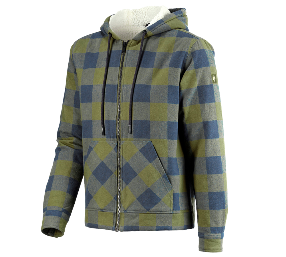 Work Jackets: Check-hooded jacket e.s.iconic + mountaingreen/oxidblue