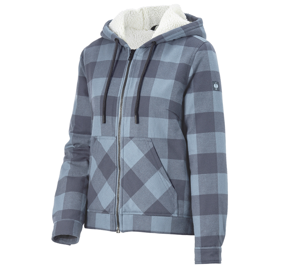 Clothing: Check-hooded jacket e.s.iconic, ladies' + carnation blue/oxidblue