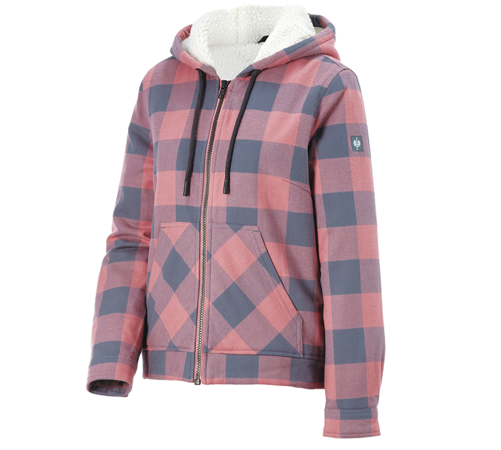 Clothing: Check-hooded jacket e.s.iconic, ladies' + quartz pink/oxidblue