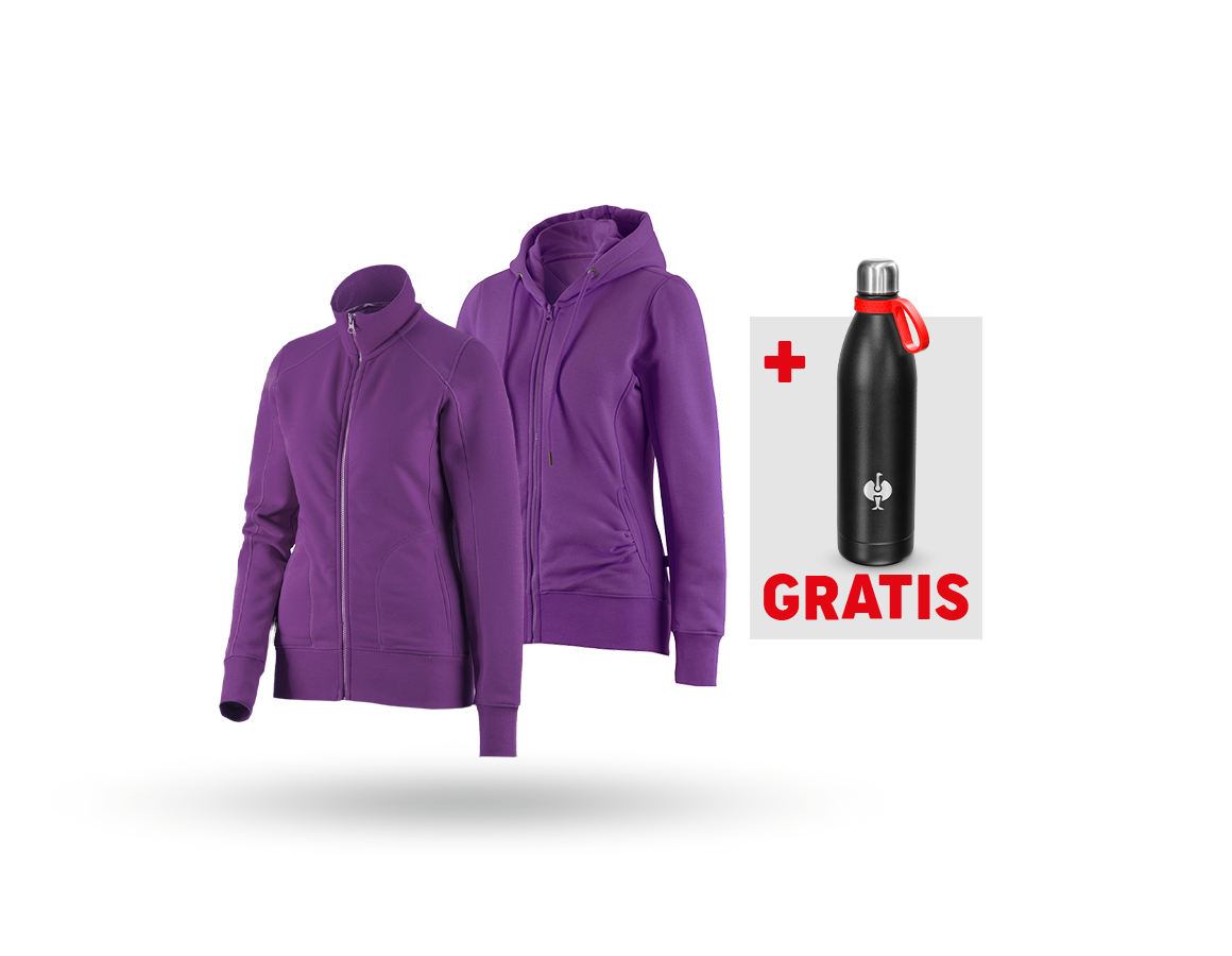 Bekleidung: SET: Sweatjacke + Hoody-Sweatjacke, Damen + violett