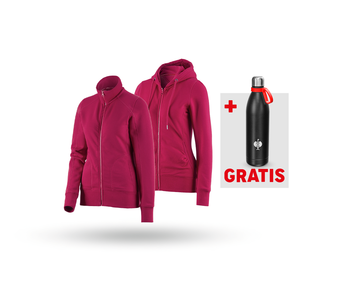 Bekleidung: SET: Sweatjacke + Hoody-Sweatjacke, Damen + beere