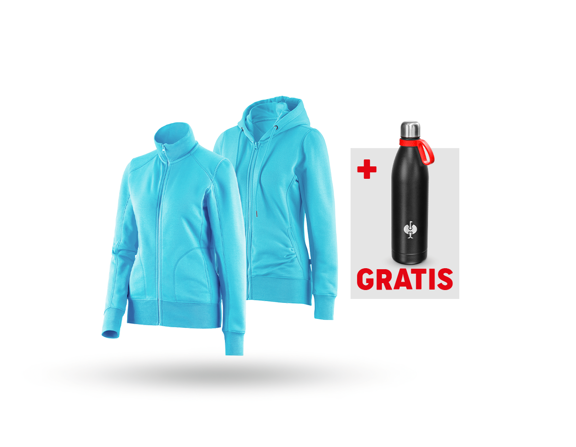 Bekleidung: SET: Sweatjacke + Hoody-Sweatjacke, Damen + capri