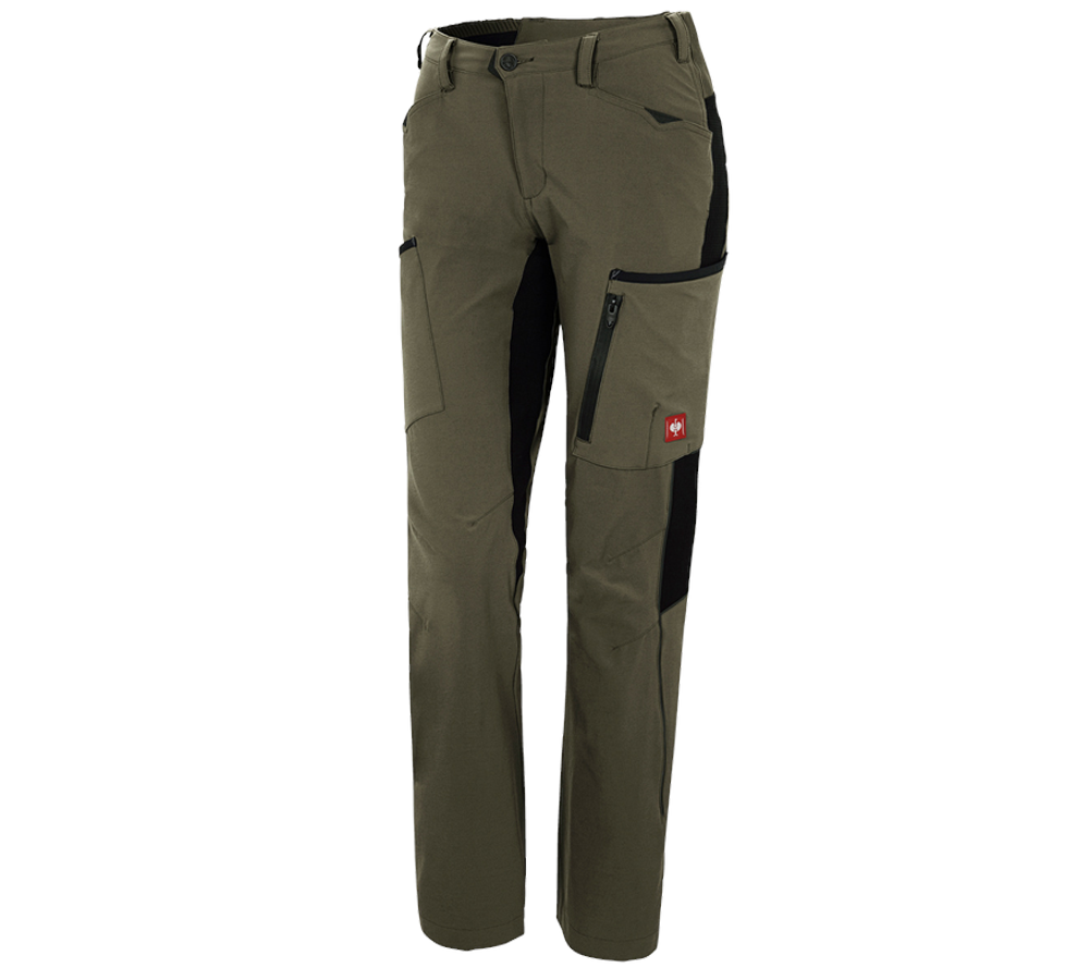 Work Trousers: Cargo trousers e.s.vision stretch, ladies' + moss/black