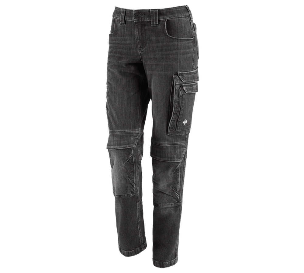 Work Trousers: Cargo worker jeans e.s.concrete, ladies' + blackwashed