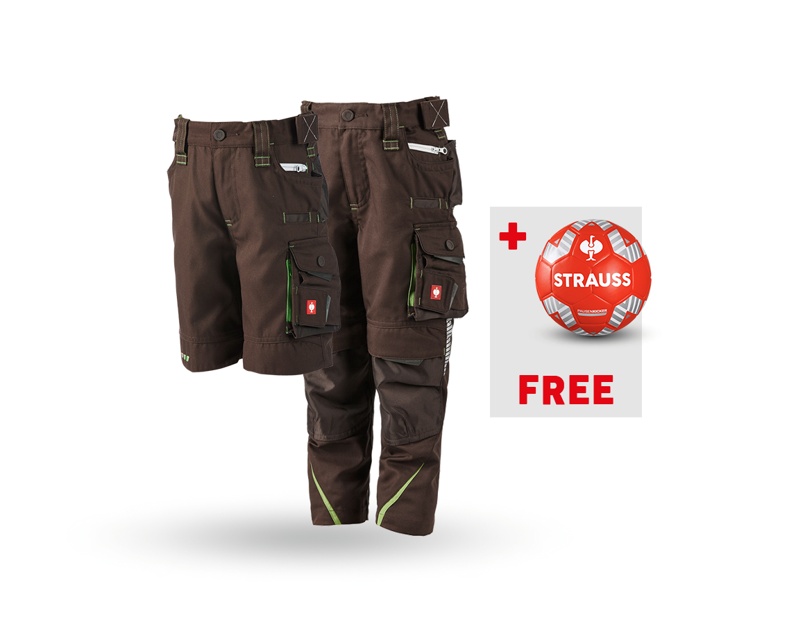 Clothing: SET:Kids' trousers e.s.motion 2020+shorts+footb. + chestnut/seagreen