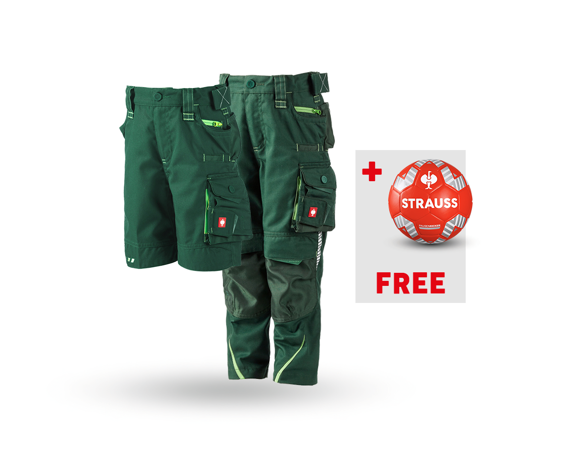 Clothing: SET:Kids' trousers e.s.motion 2020+shorts+footb. + green/seagreen