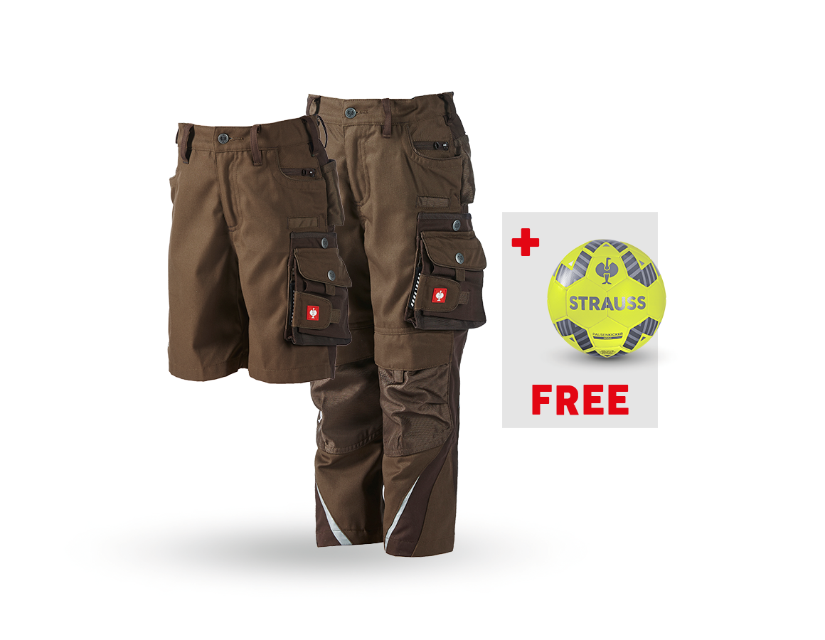 Clothing: SET: Kids' trousers e.s.motion + shorts + football + hazelnut/chestnut