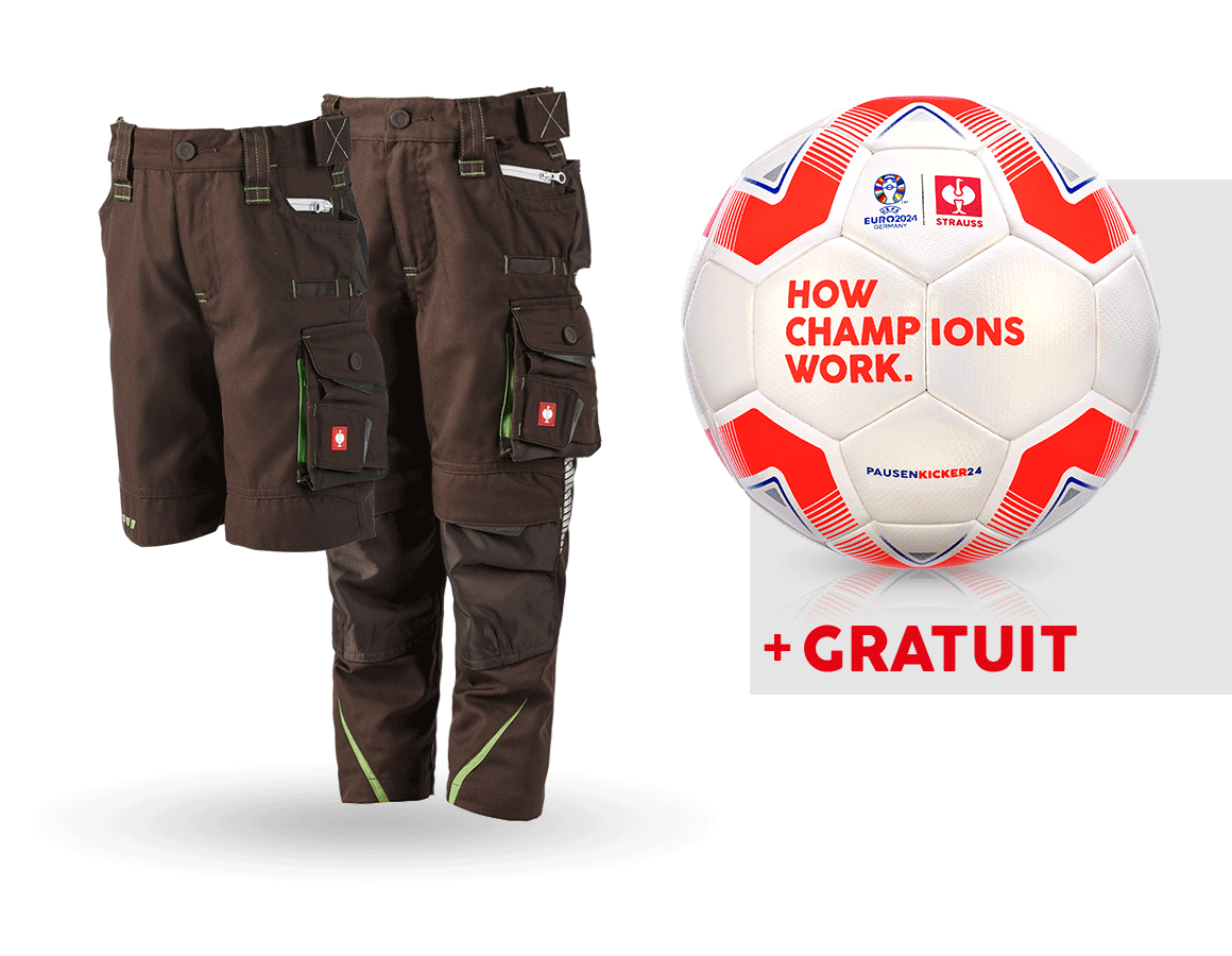Collaborations: KIT:Pantalon+short e.s.motion 2020,enfants+ballon + marron/vert d'eau