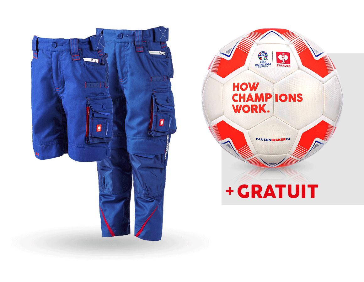 Collaborations: KIT:Pantalon+short e.s.motion 2020,enfants+ballon + bleu royal/rouge vif
