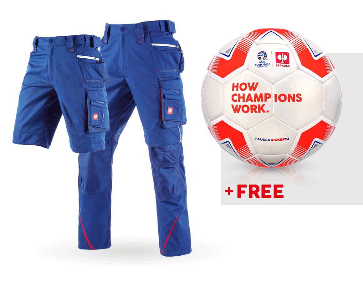 Collaborations: SET: Trousers e.s.motion 2020 + shorts + football + royal/fiery red