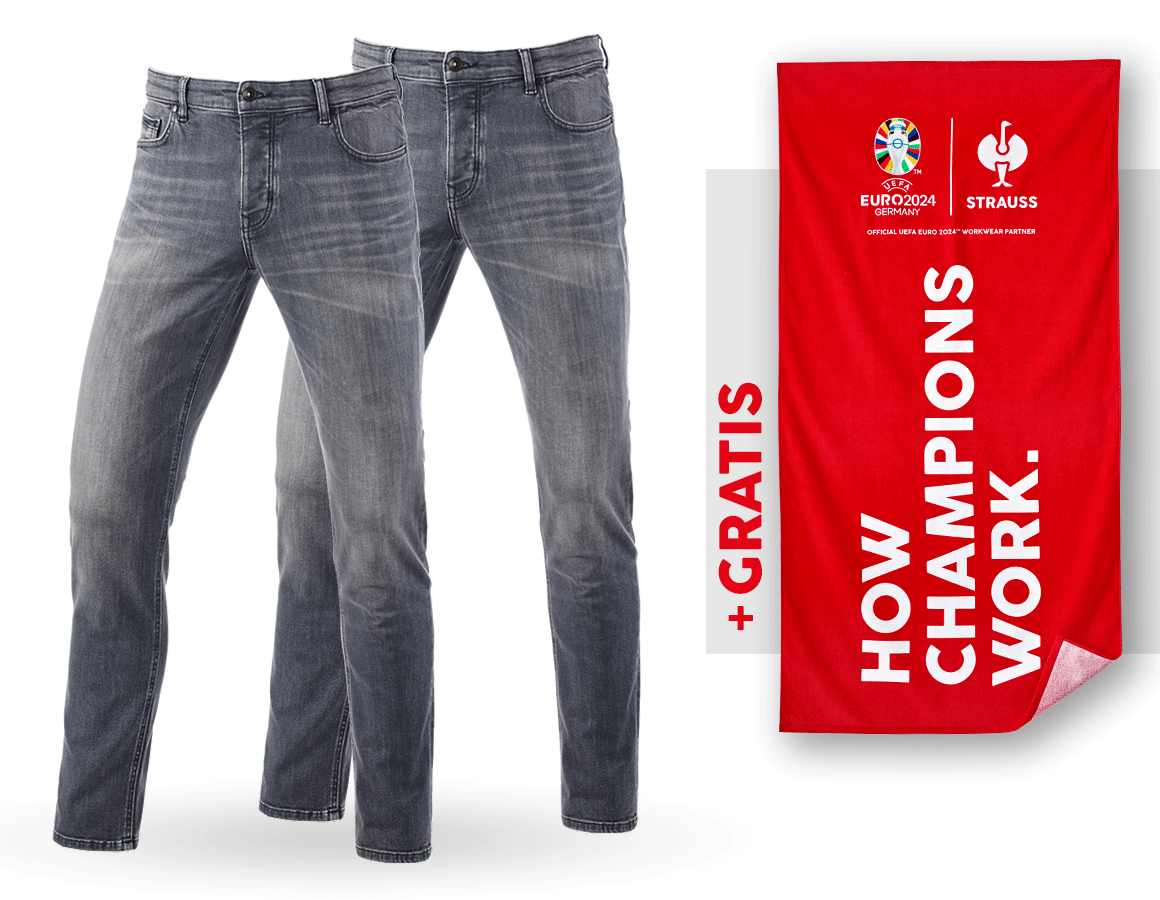 Bekleidung: SET: 2x e.s. 5-Pocket-Stretch- Jeans,slim+Badetuch + graphitewashed