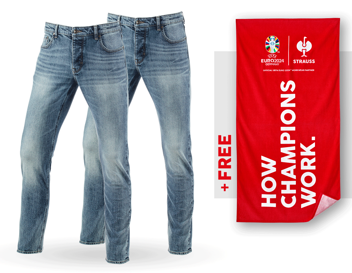 Collaborations: SET: 2x e.s. 5-Pocket-Stretch slim jeans + towel + stonewashed