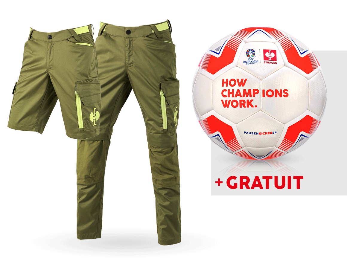 Vêtements: KIT : Pantalon de travail e.s.trail+ short +ballon + vert genévrier/vert citron