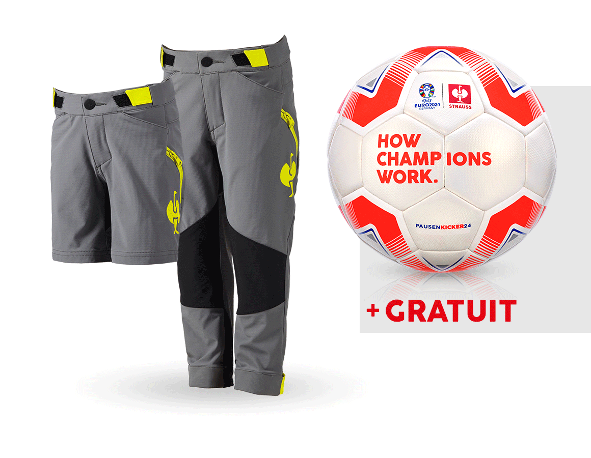 Vêtements: KIT:Pantalon de func. e.s.trail, enfant+short+ball + gris basalte/jaune acide
