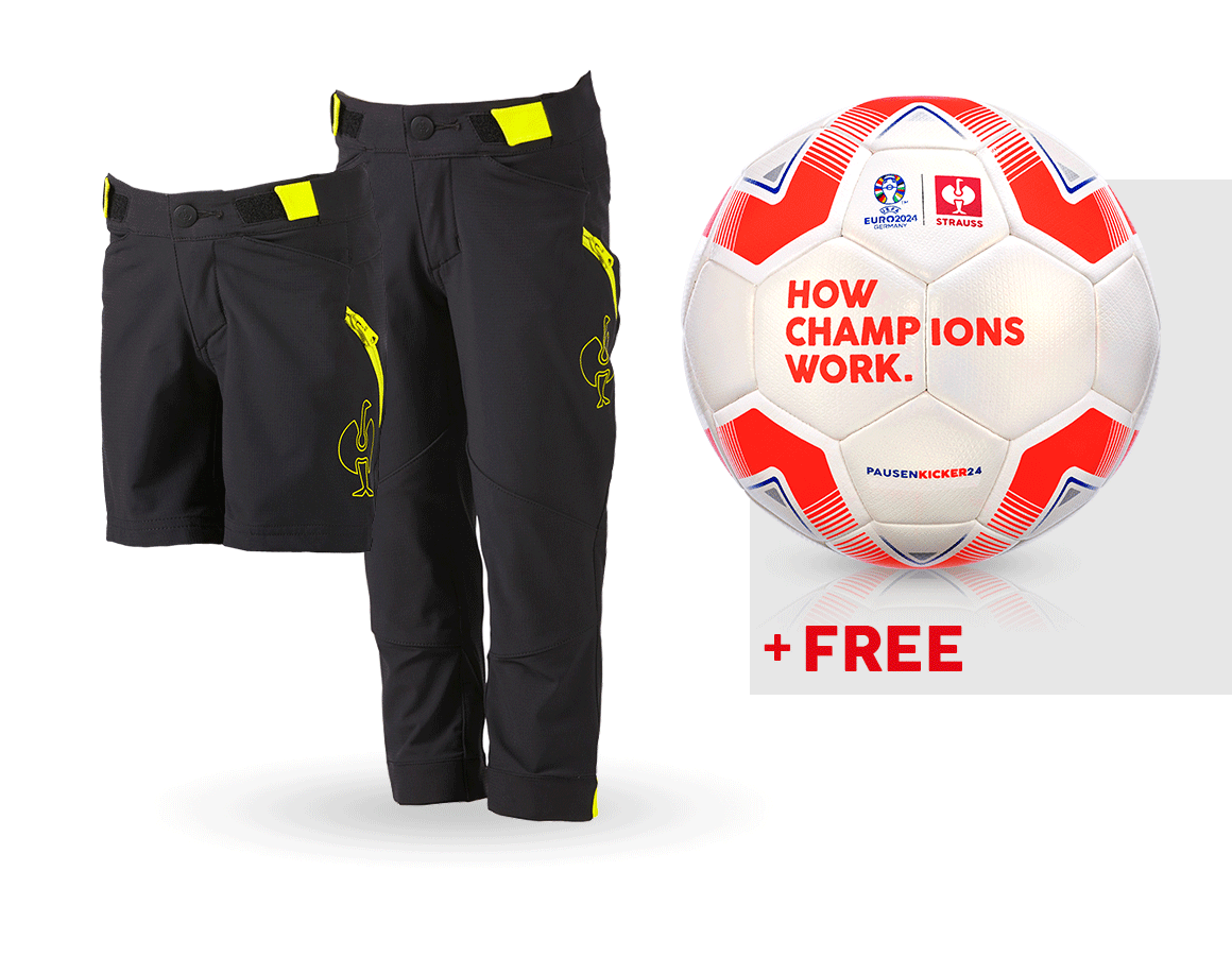 Collaborations: SET: Kid's Func.trousers e.s.trail+shorts+football + black/acid yellow