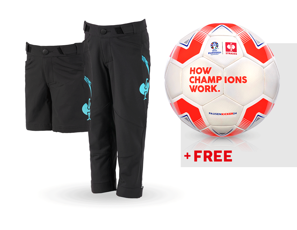 Collaborations: SET: Kid's Func.trousers e.s.trail+shorts+football + black/lapisturquoise