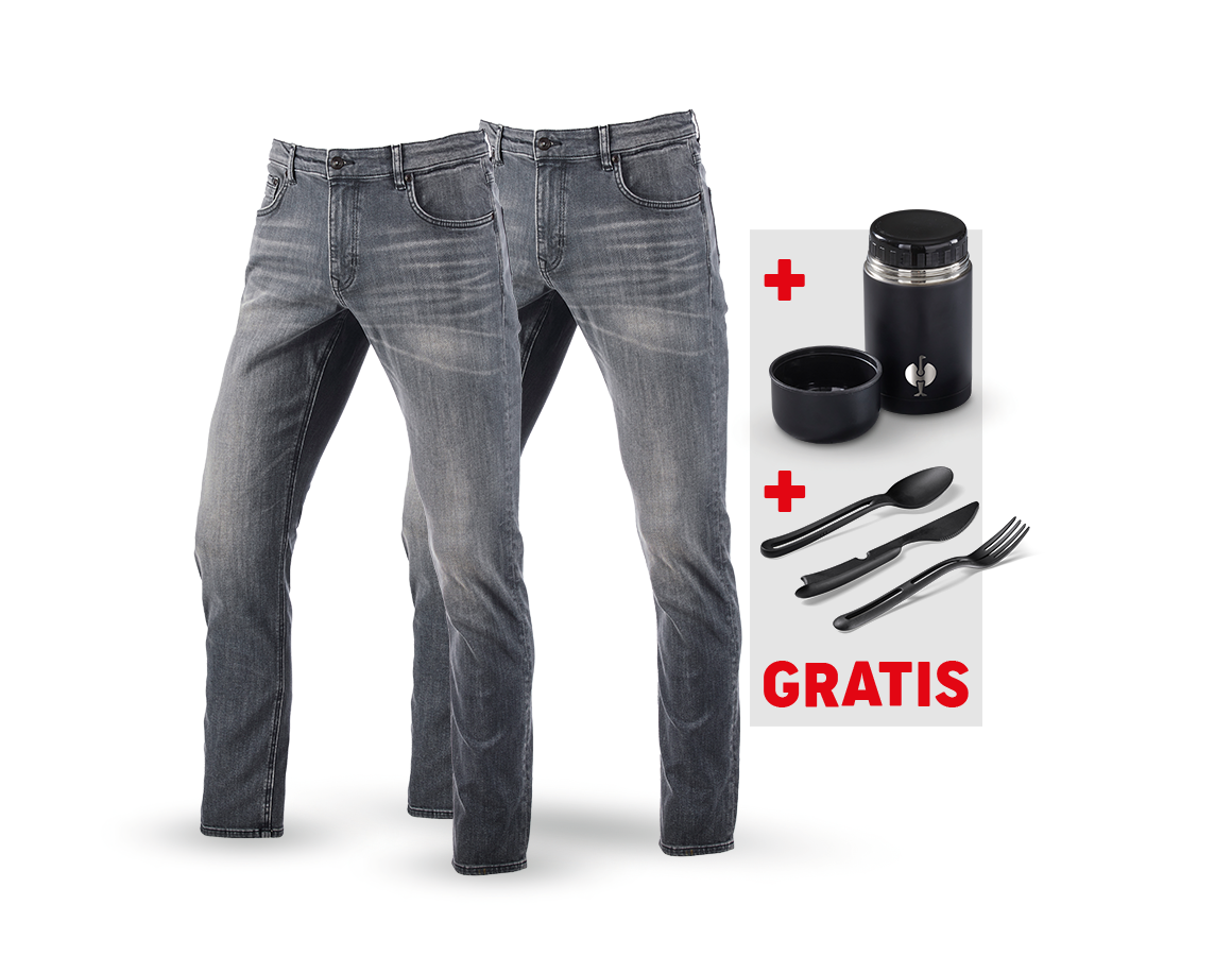 Bekleidung: SET: 2x5-Pocket-Stretch-Jeans straight+Food C.+Be. + graphitewashed