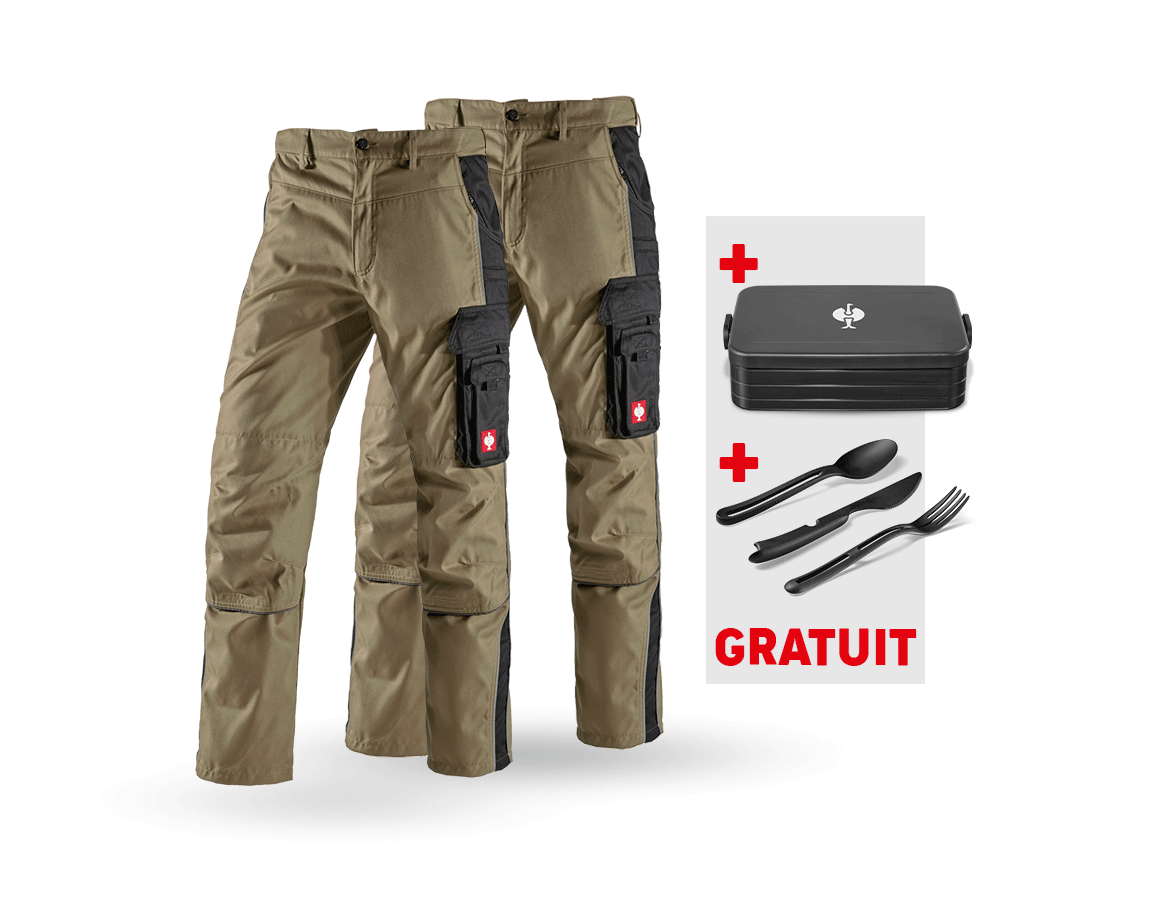 Vêtements: KIT : 2x Pantalon à taille élastique e.s.active + kaki/noir