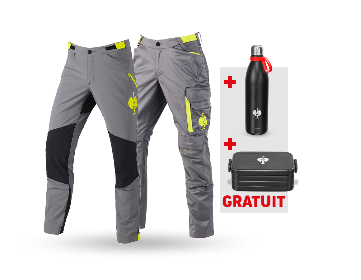 Vêtements: KIT :  pantalon élas. + pantalon fonc. e.s.trail + gris basalte/jaune acide