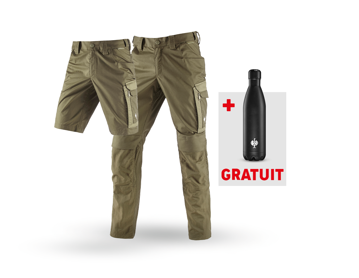 Vêtements: KIT : Pantalon + Short e.s.concrete light + Gourde + vert boue/vert stipa