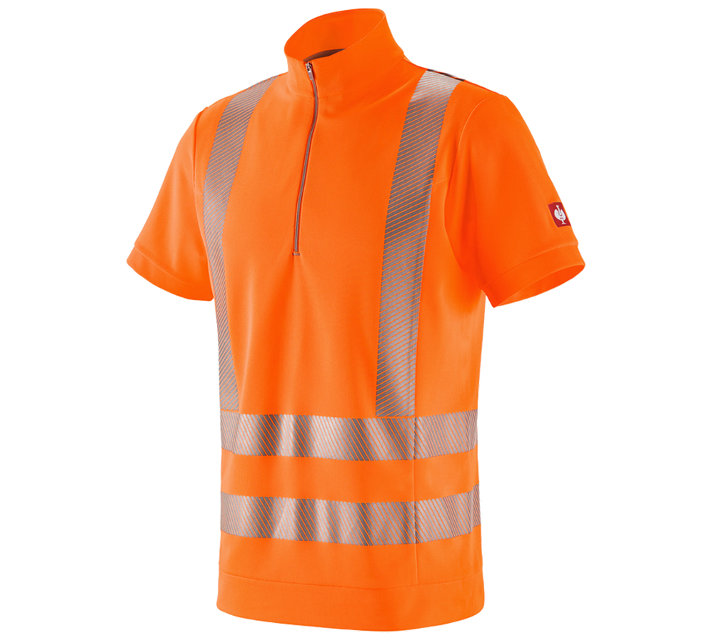 Hauts: e.s. T-shirt fermeture-éclair h.visib. fonct. UV + orange fluo