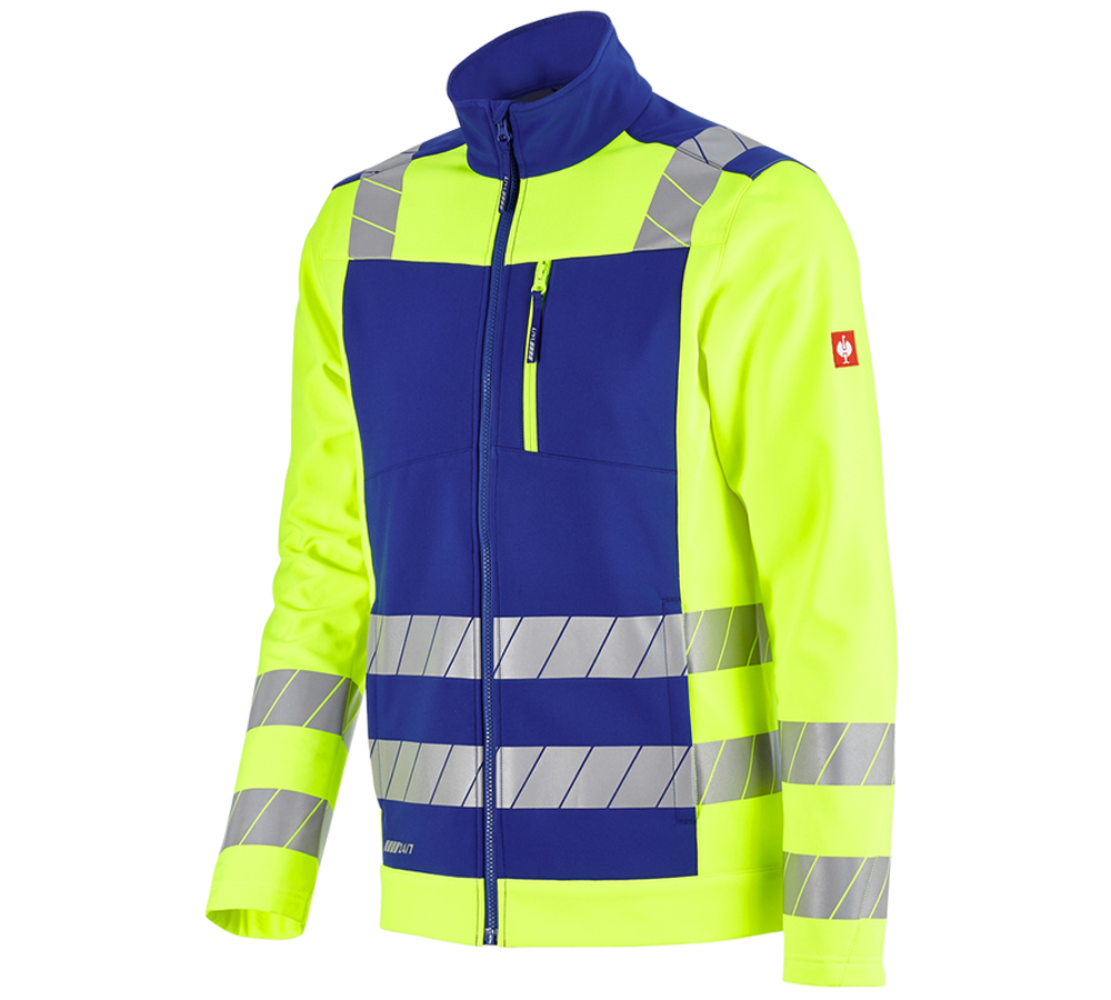 Work Jackets: High-vis softshell jacket e.s.motion 24/7 + royal/high-vis yellow