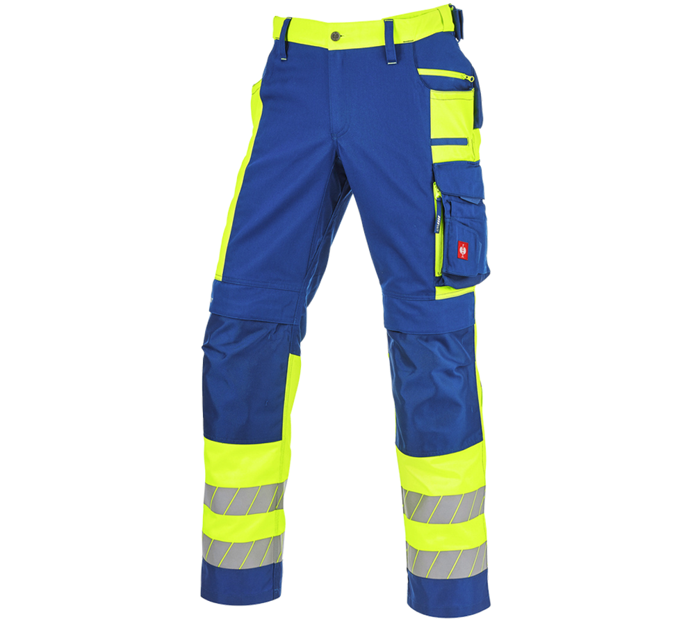 Work Trousers: High-vis trousers e.s.motion 24/7 + royal/high-vis yellow