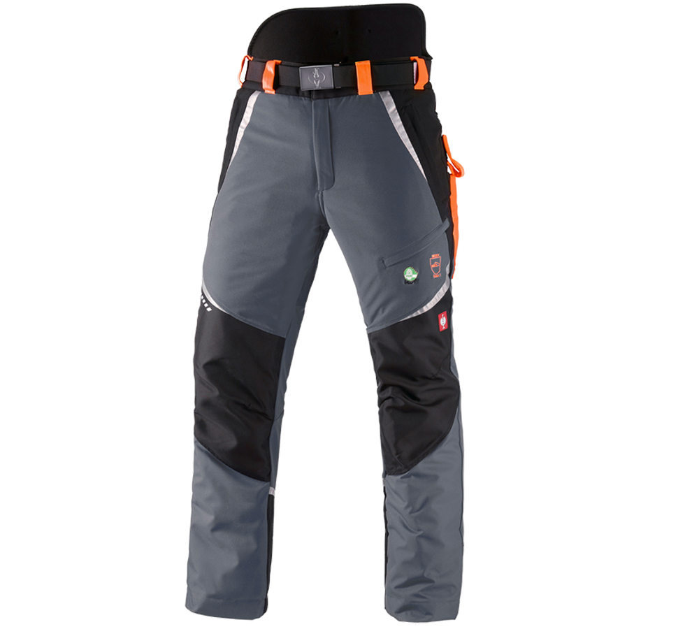 Work Trousers: e.s. Forestry cut protection trousers, KWF + grey/high-vis orange