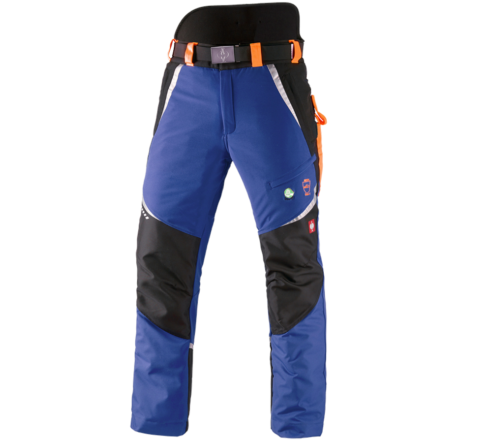 Work Trousers: e.s. Forestry cut protection trousers, KWF + royal/high-vis orange