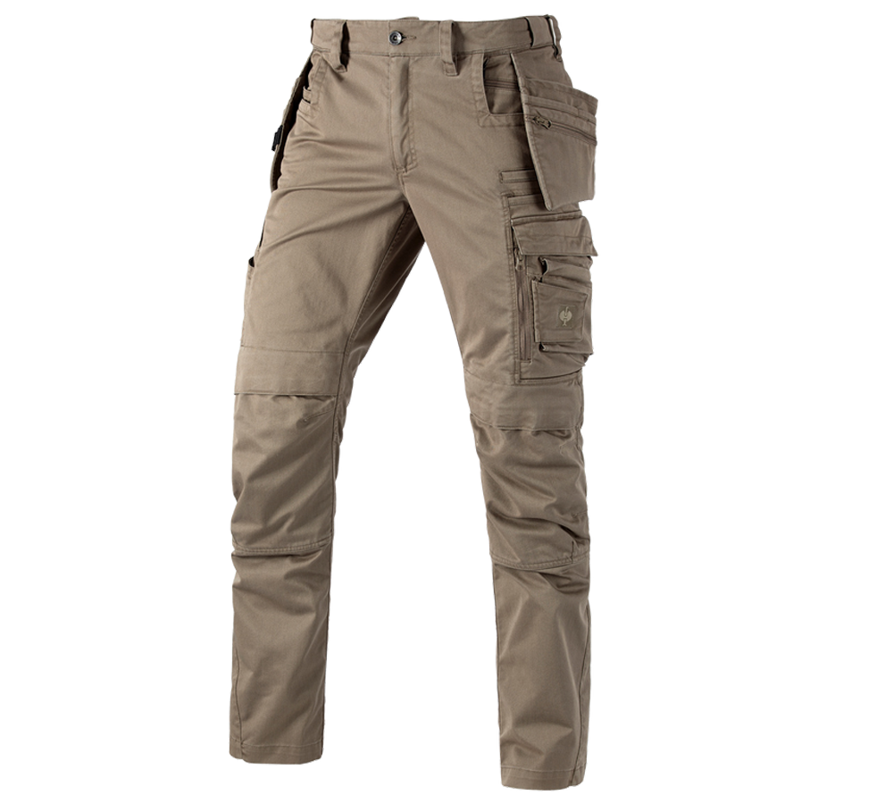 Horti-/ Sylvi-/ Agriculture: Pantalon à taille élast. e.s.motion ten tool-pouch + brun cendré