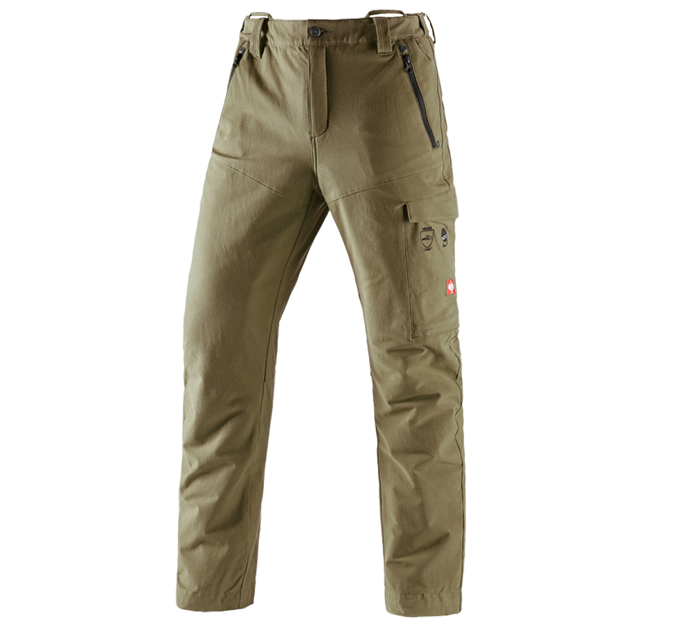 Work Trousers: Forestry cut protection trousers e.s.cotton touch + mudgreen