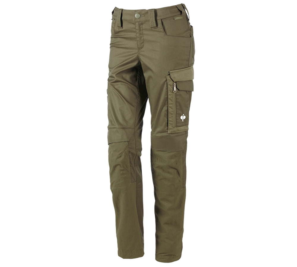 Pantalons de travail: Pantalon à taille élast. e.s.concrete light,femmes + vert boue/vert stipa