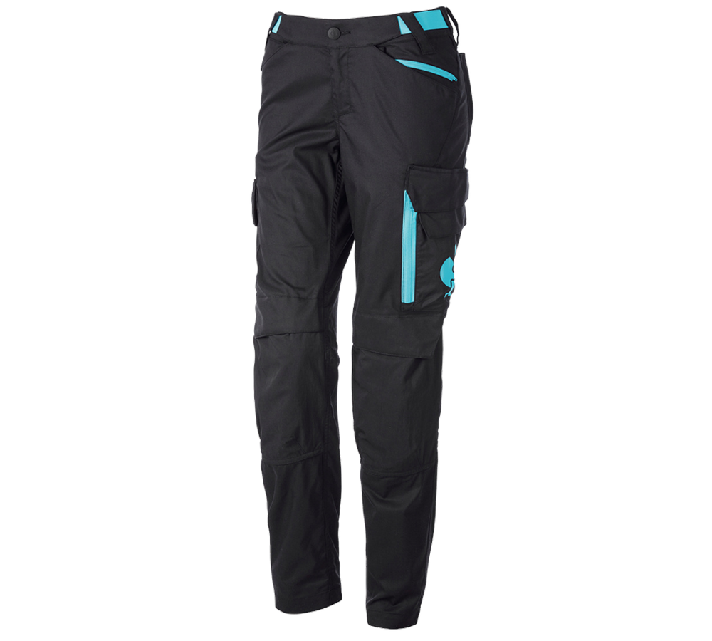 Pantalons de travail: Pantalon à taille élastique e.s.trail, femmes + noir/lapis turquoise