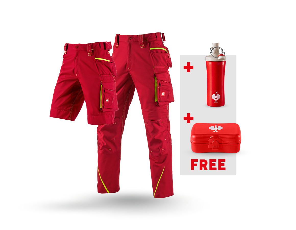 Clothing: SET:Trousers+Shorts e.s.motion2020+Lunchbox+bottle + fiery red/high-vis yellow