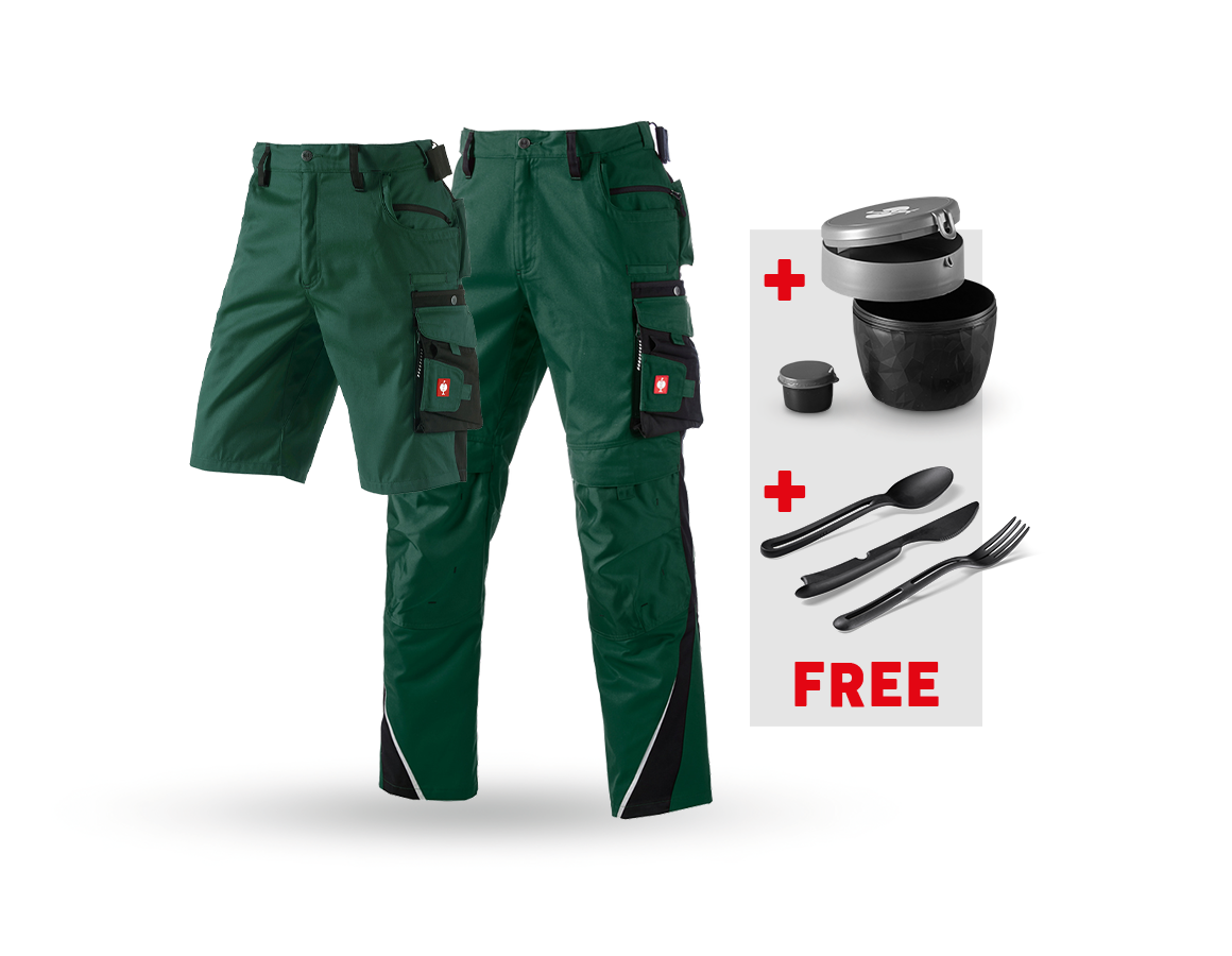 Clothing: SET: Trousers+Shorts e.s.motion+Lunchbox+Cutlery + green/black