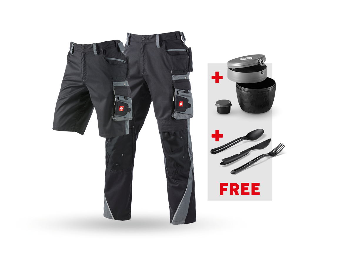 Clothing: SET: Trousers+Shorts e.s.motion+Lunchbox+Cutlery + graphite/cement